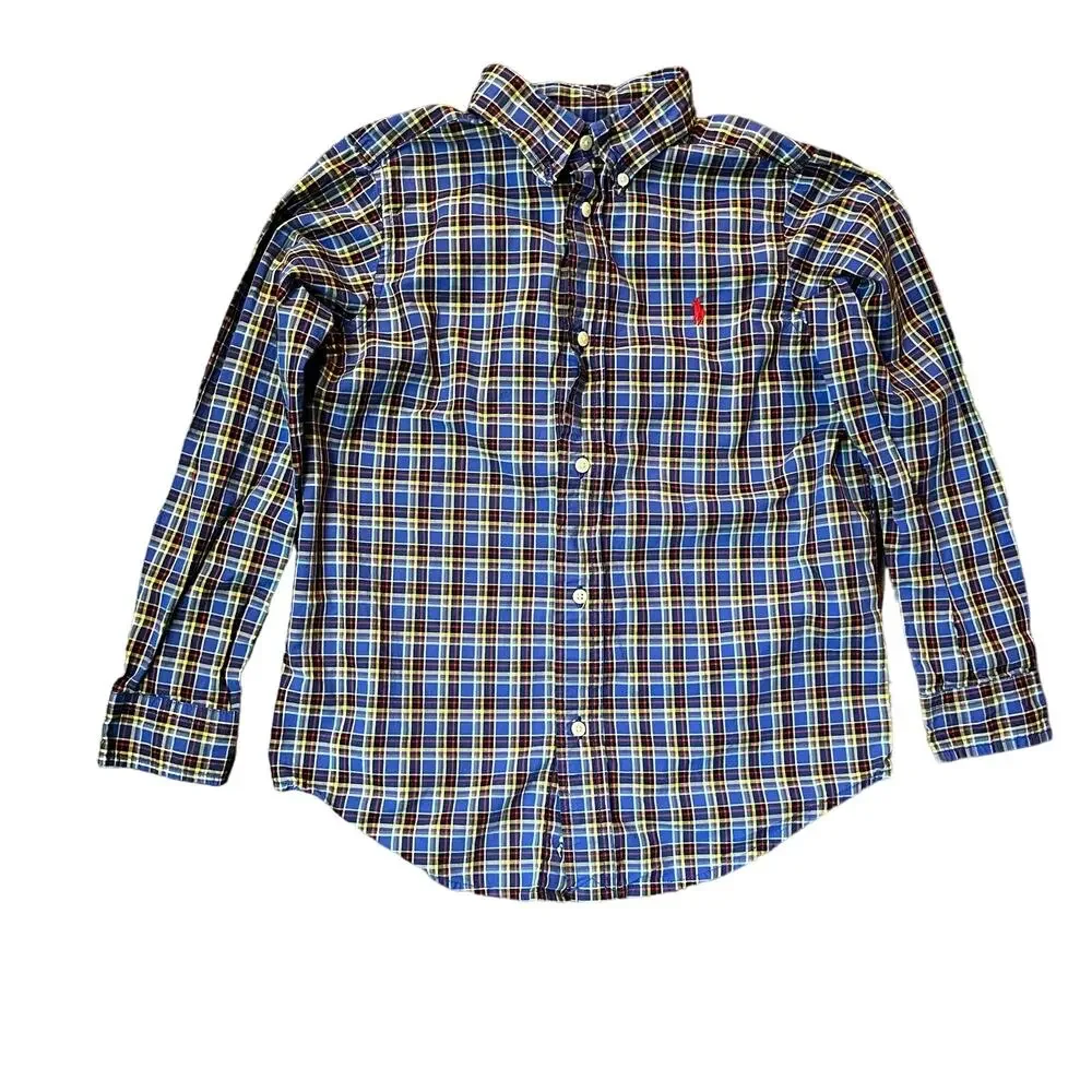 Ralph Lauren Boy’s 7 Blue, Red, And Yellow Plaid Long Sleeve Dress Shirt